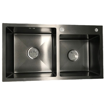 topmounted handmade black double sink